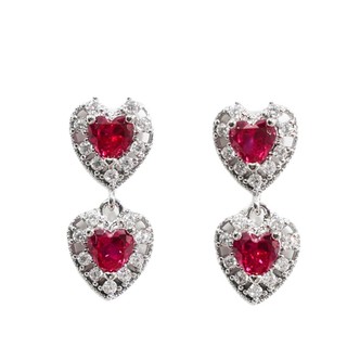 Châu Âu Mỹ ins Phong Cách Mới Đỏ Corundum Trái Tim Tình Yêu Bông Tai Nữ