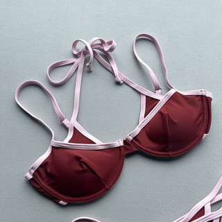 Đồ bơi nữ Layered Look Splice Color Halter Two Piece Bikini Đồ bơi