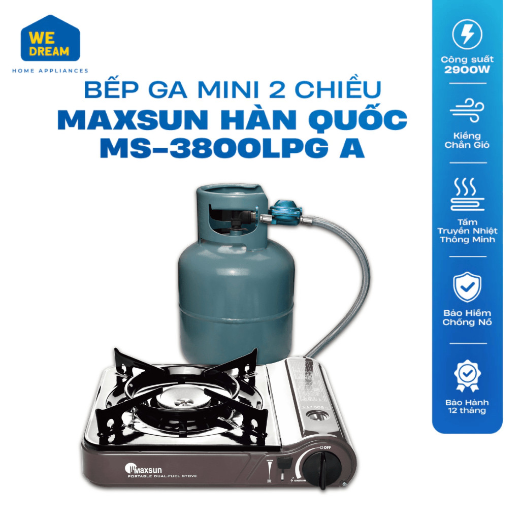 Bếp Ga Mini 2 Chiều Maxsun MS-3800LPG A 2.9kW - Hàng Chính Hãng