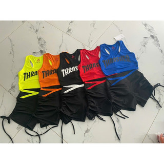 Bộ tập gym, yoga ,erobic thể thao chạy bộ áo bra quần đùi rút phối màu cạp chéo [TT-02]