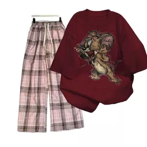 sét bộ đồ nữ caro hồng + mix áo phông in chuột jelii-QUẦN ÁO 94