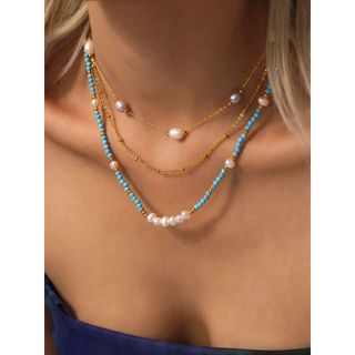 Handmade Ngọc Trai Nước Ngọt Bộ Vòng Cổ Ngọc Trai Dây Thép Không Gỉ Trang Sức Thời Trang Cho Nàng