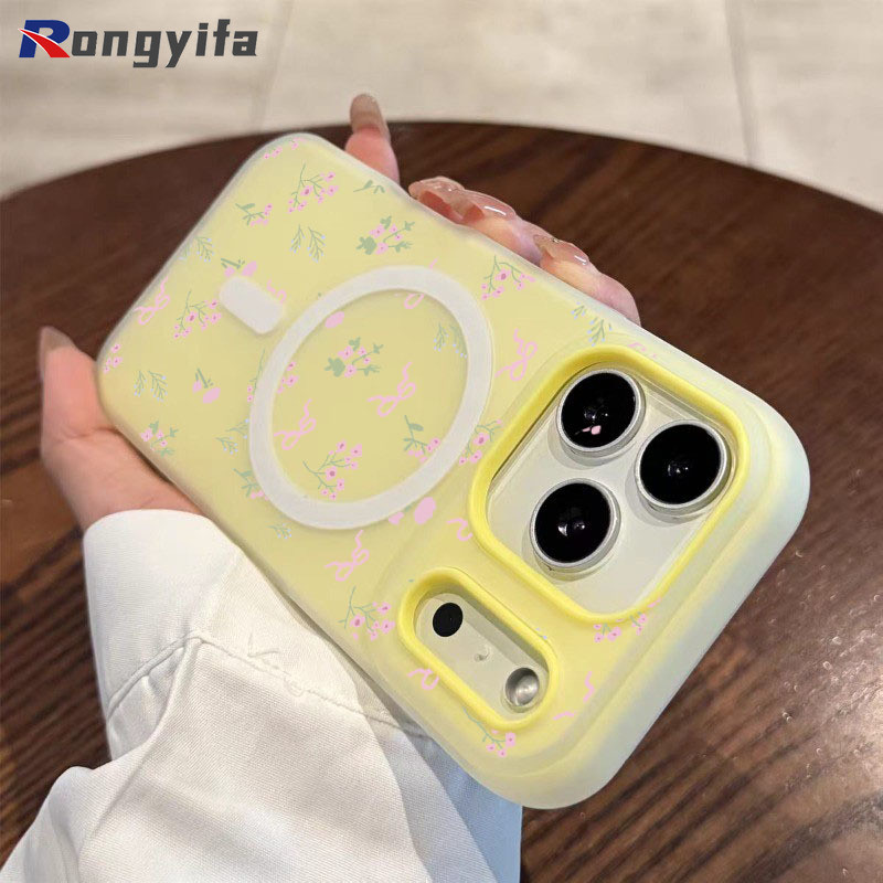 Ốp Điện Thoại Từ Tính Hoa Thanh Lịch Cho Xiaomi 17 Pro Max 15T 14T 11T Pro Mi 11 Lite Vỏ Sạc Không Dây 2 Trong 1 Dễ Thương Vỏ Màu Kẹo