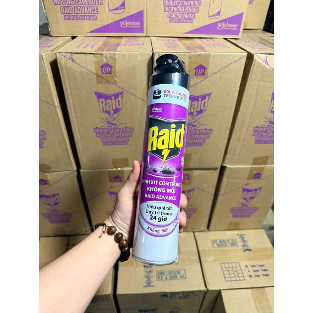 Bình xịt côn trùng Raid hiệu quả trong vòng 24h 520ML tặng 1 gói nui Merkong 90g