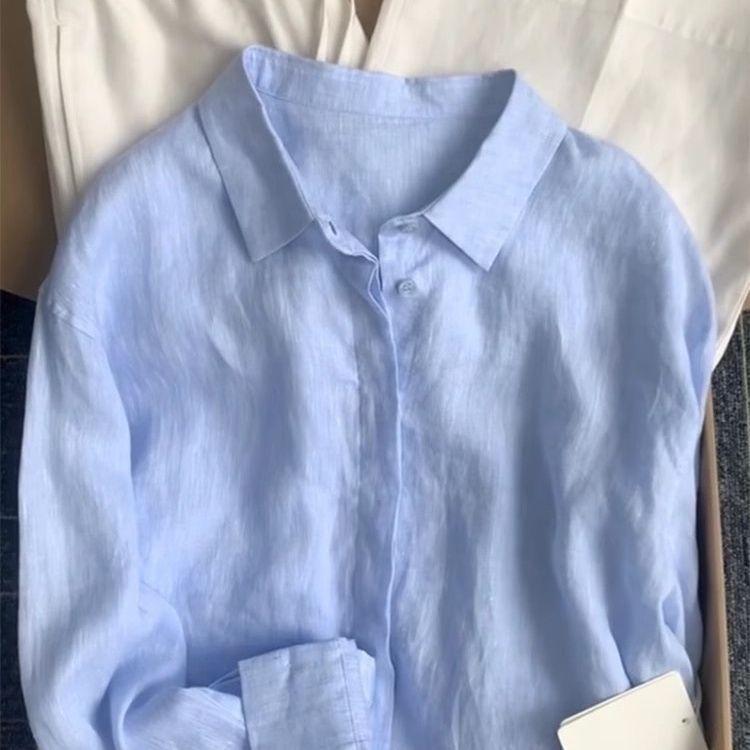 [Hàng mới về] Áo khoác sơ mi màu hồng Tencel Nữ mùa hè Phong cách lười biếng Cổ áo Polo chống nắng mỏng dáng rộng hàng đầu