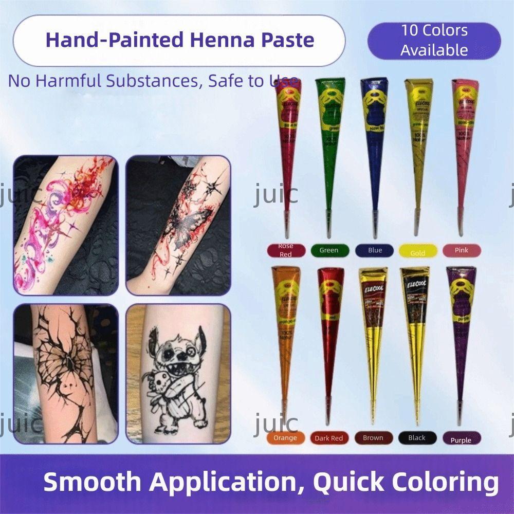 JUIC Henna Tattoo Cream, Dễ sử dụng Bán vĩnh viễn Henna Paste Cone, Henna Cream Đen Nâu Tạm Thời Mehndi Body Art Ink Mehndi Design Mehndi