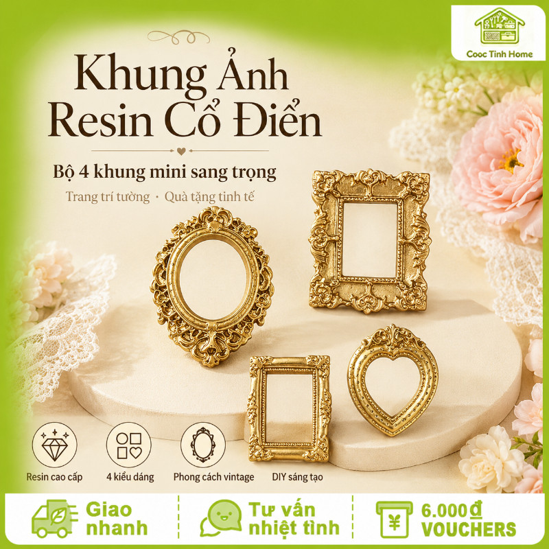 Bộ 12 Khung Ảnh Resin Cổ Điển - Tuyệt Tác Thủ Công Chạm Khắc Tinh Xảo, Tô Điểm Không Gian Sống Hoài Niệm