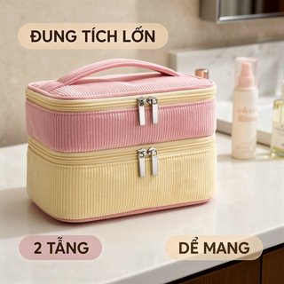 Túi Trang Điểm Du Lịch Hai Lớp Dung Tích Lớn PU Dụng Cụ Sắp Xếp Mỹ Phẩm Di Động Vệ Sinh Bảo Quản