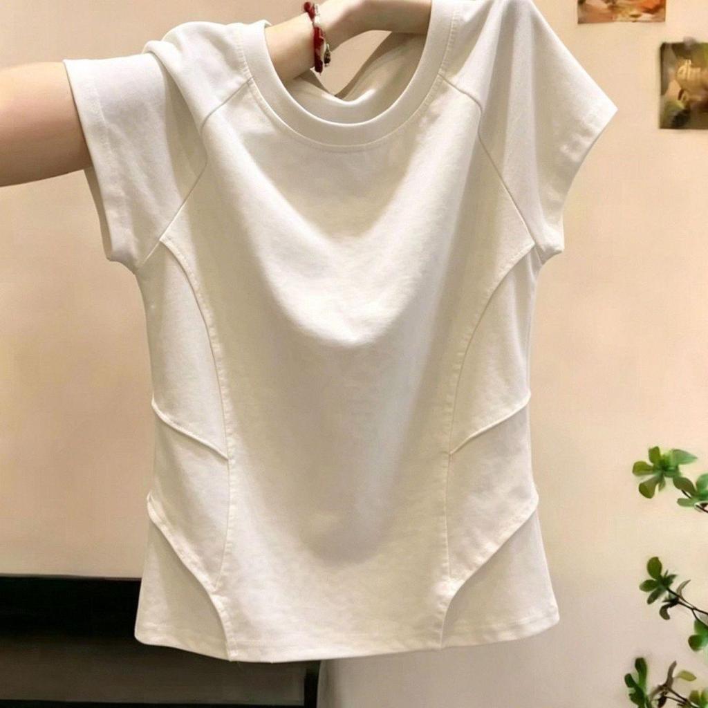 [Giảm giá trong thời gian có hạn] Áo thun Cotton trắng mỏng hơn cổ tròn tay ngắn phong cách mới mùa hè xương cá mỏng hơn Thiết kế hàng đầu