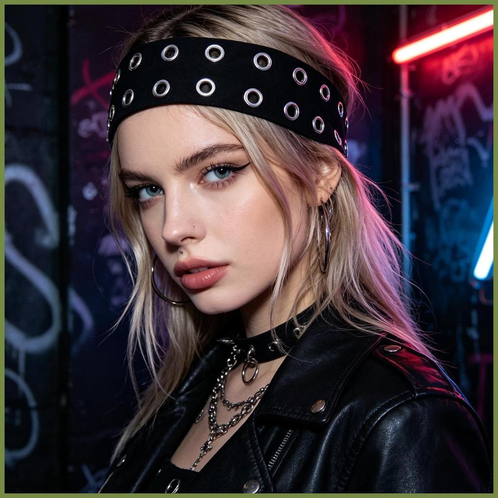 Băng Đô Grommet Cho Nữ Gothic Rỗng Ra Lỗ Băng Đô Quấn Tóc Thoáng Mát Phong Cách Punk Chống Trơn Trượt Co Giãn Đinh Tán Băng Đô kouvn