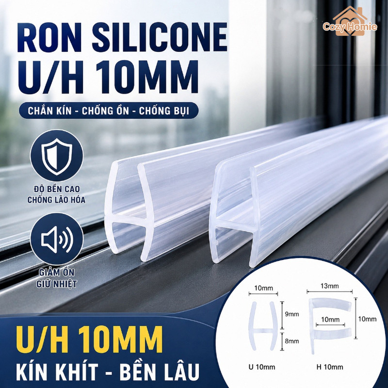 ron dán cửa kính chữ U H silicon 10mm ngăn muỗi côn trùng ngăn bụi giữ nhiệt giảm tiếng ồn ngăn