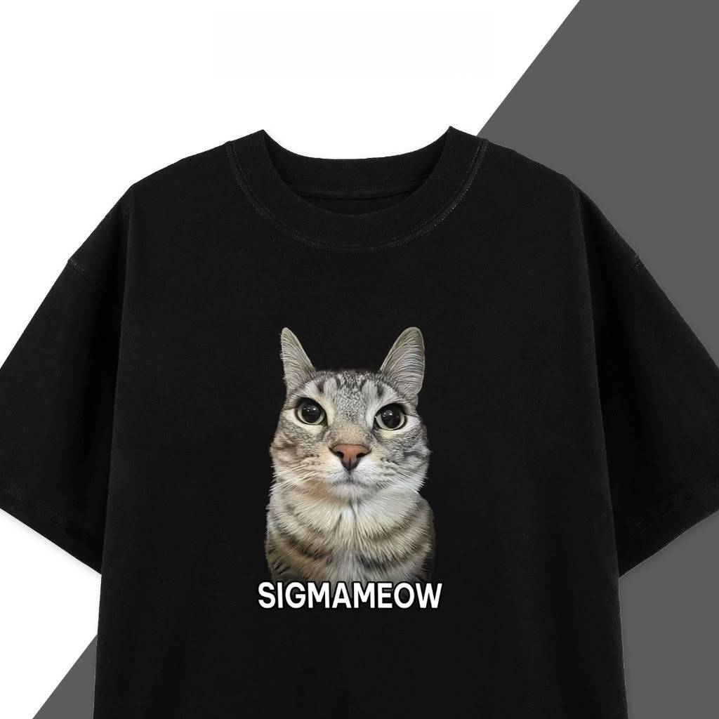 （Giao hàng 24h）Angela Áo Thun Meme Sigma Cat– Áo Phông In Hình Meme Hài, Mèo Biểu Cảm, Form Rộng Unisex Tay Lỡ