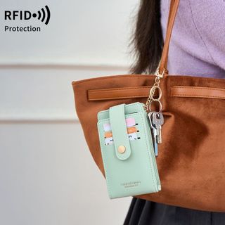 Thời Trang Nhỏ Di Động Bi-Fold Đựng Thẻ Có Móc Khóa Chống Trộm Swipe Nhiều Thẻ Ví Đa Năng Ví Nữ