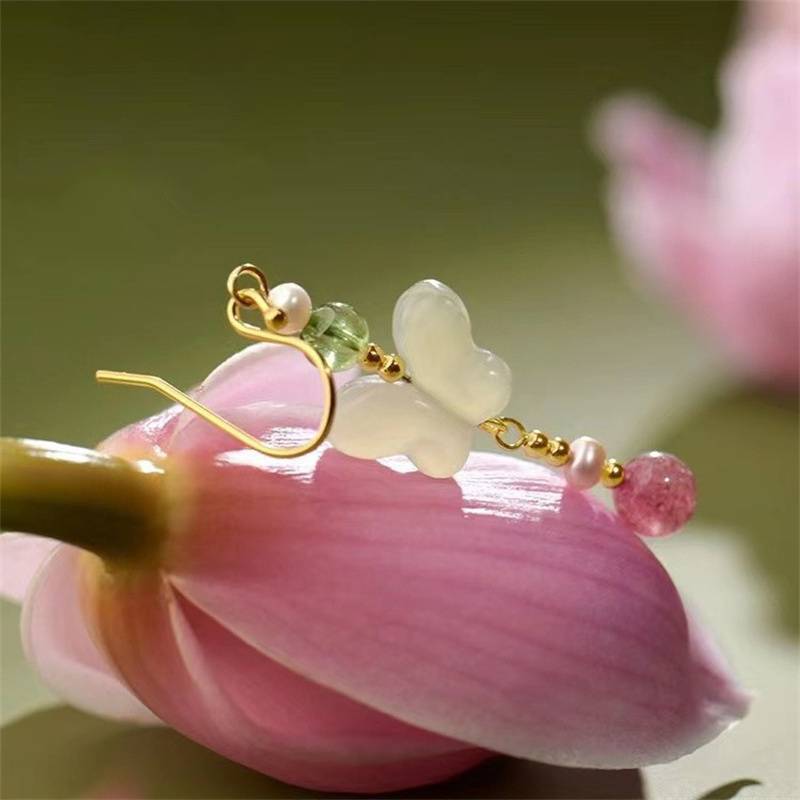 PNPIA- Phong Cách Trung Hoa Handmade Bướm Tòn Ten Bông Tai Nữ Cô Gái Màu Vàng Dài Kim Loại Móc Tai Bông Tai