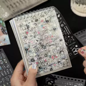 Vỏ Album PYCOU Nhãn Dán Trang Trí, 30 Tờ Dòng Album Ánh Sáng Mềm Sách Nhãn Dán DIY, Kawaii PET Trong Suốt Chết Cắt Phim Miếng Dán Sách Trẻ Em