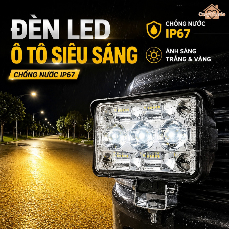 Đèn LED ô tô làm việc IP67 chống thấm ánh sáng 6500K trắng vàng dễ lắp đặt cho nhiều loại xe