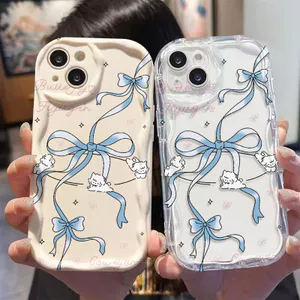 Ốp lưng tương thích cho iPhone 17 Air 16 15 14 13 12 11 Pro X XR XS Max SE 2020 6 7 8 Plus Kem gợn sóng viền cong Motif Nơ NYK218