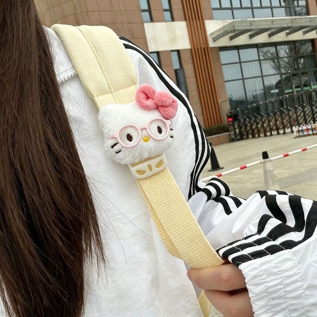 Kẹp dây đeo vai sang trọng Kitty dễ thương, Phụ kiện ba lô hoạt hình đáng yêu có kính & nơ