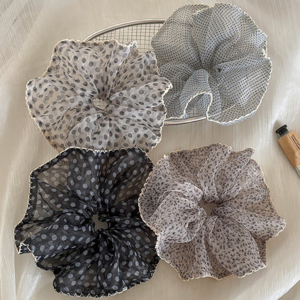 Hululu / Lưới Series Chấm Bi Da Báo Scrunchy Tóc Vòng Phong Cách Mỏng Dây Buộc Tóc Thân Thiện Với Da Không Làm Tổn Thương Tóc Dây Cao Su