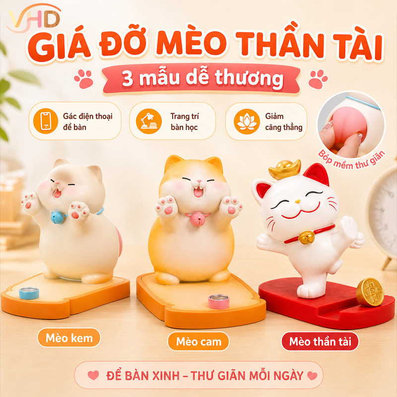 Giá Đỡ Mèo Thần Tài – 3 Mẫu, Để Bàn Gác Điện Thoại, Trang Trí Bàn Học & Giảm Căng Thẳng
