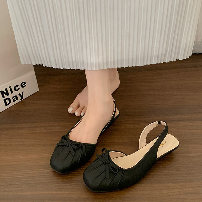 Phong Cách Hàn Quốc Mũi Tròn Dép Thường Ngày PU Nữ Cổ Tích Phong Cách Với Váy Sang Trọng Chống Trơn Trượt Giày Thường F