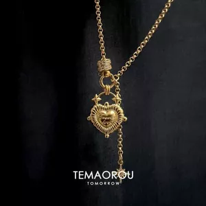 Vintager Thời Trung Cổ Cảm Giác "Tình Yêu Vĩnh Cửu" Mặt Dây Chuyền Tình Yêu Vàng Tua Rua Vòng Cổ Phong Cách Retro Xương Đòn Dây Xích Phụ Kiện 6.2