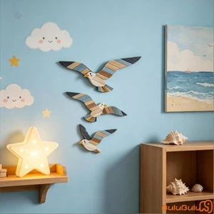 Bộ 3 trang trí nghệ thuật treo tường bằng gỗ sáng tạo 2D Seagull phẳng / Trang trí tường thiên nga cho phòng ngủ Phòng khách và hơn thế nữa