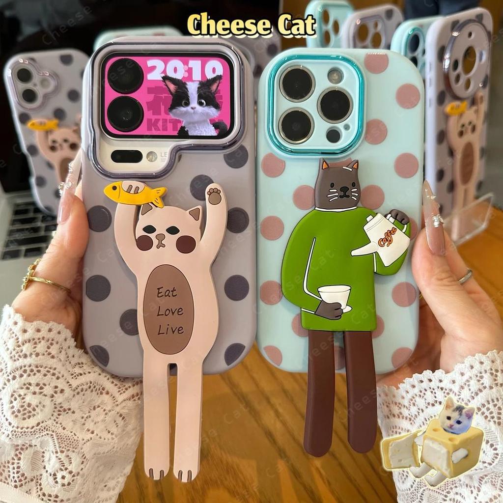 Kẹo Màu Có Thể Gập Lại Chân Dài Mèo Đứng Ốp Lưng Điện Thoại iPhone 12 11 15 14 13 16 17 Pro Max Xs Max XR 7 8