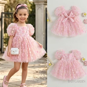 1-6 Tuổi Trẻ Em Bé Gái Đầm Dự Tiệc Hoa Trang Trí Ngắn Tay Phồng Lưng Nơ Chữ A Mùa Hè Cuộc Thi Công Chúa Đầm