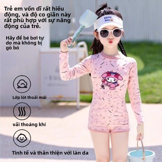 Đồ bơi liền thân tay dài cho bé gái - Họa tiết dễ thương, quần đùi, nhanh khô đi biển mùa hè