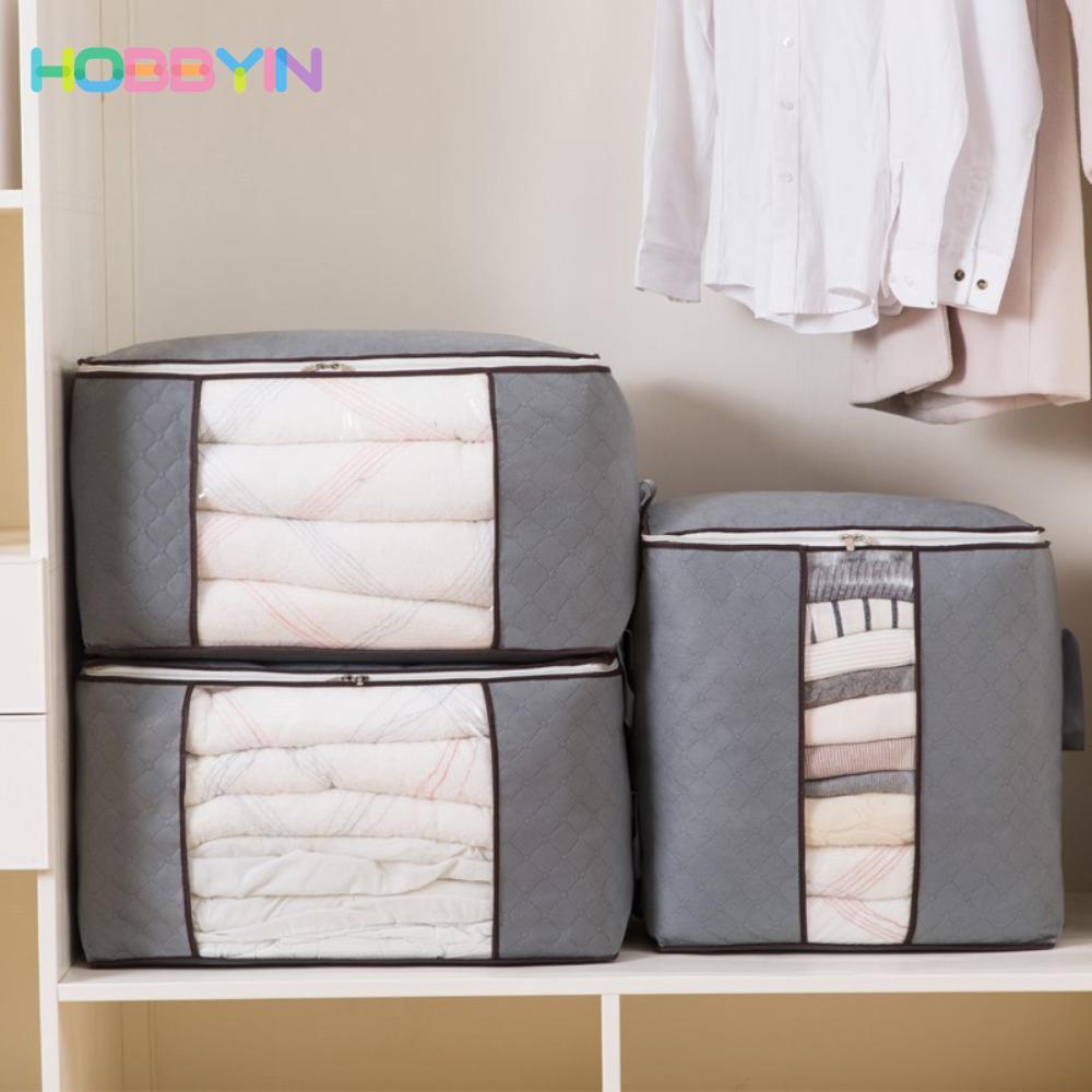 HOBBYIN Túi đựng quần áo HOBBYIN, có tay cầm nâng Túi đựng chăn có thể gập lại, Vải không dệt Công suất lớn Hộp đựng đồ Tủ quần áo phòng ngủ