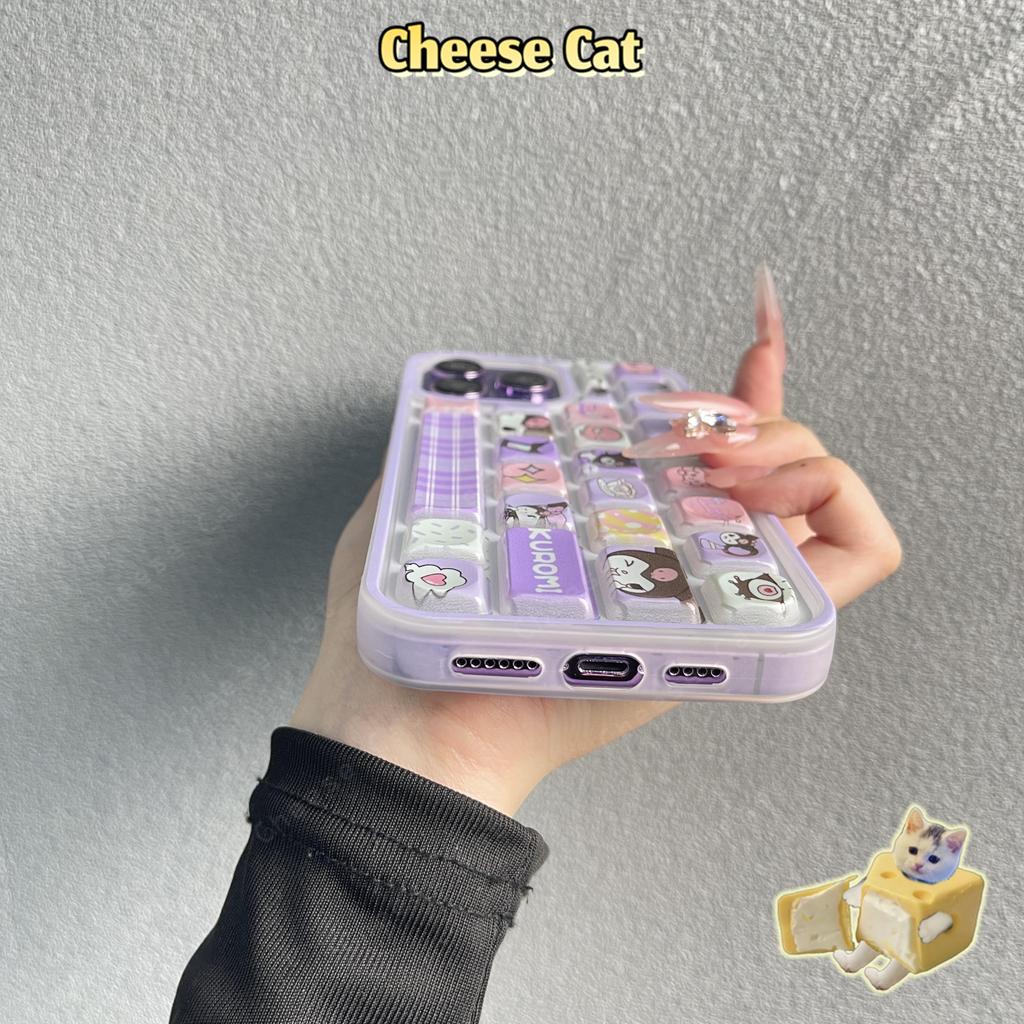 Ốp Điện Thoại Bàn Phím Màu Tím 3D Kurom Cho iPhone 11 14 13 15 12 16 17 Pro Max Ốp Điện Thoại Giảm Căng Thẳng