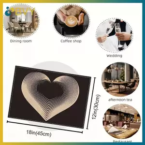 Bộ 1 / 2 / 4 món BVY, Thảm lót bàn đơn giản, Thảm trải bàn hình chữ nhật bằng vải lanh 12x18 Inch, Thiết kế hình trái tim, Trang trí kỷ niệm, Đế lót ly theo chủ đề tình yêu lãng mạn.