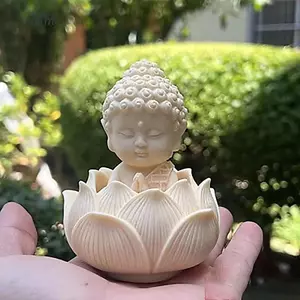 DELMER Tượng Phật Tathagata Sen, Phiên bản Q Đồ trang trí Phật dễ thương, Tượng chạm khắc tay Phong cách dừa nhỏ Tượng nhỏ Máy tính để bàn tại nhà