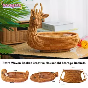 BORAGETE Lưu trữ Khay trà dệt mây, trưng bày bánh mì Đĩa trái cây mây giả đa năng, Nhiều kiểu dệt cổ điển Phong cách động vật Đồ ăn nhẹ dã ngoại Giỏ đựng đồ lặt vặt