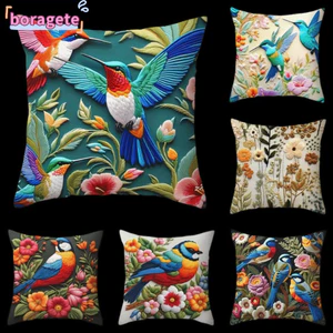 Gối BORAGETE, Vỏ đệm cổ điển phong cách Bohemian, Vỏ gối hình chim hoa sáng tạo 45cm Trang trí nội thất