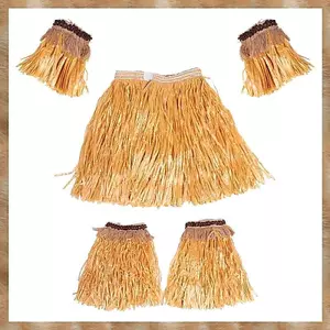 Bộ đồ váy cỏ Hawaii Tay co giãn Tay áo che chân Váy cỏ Hula Trang phục khiêu vũ Bãi biển Ngày lễ mùa hè Ủng hộ tiệc cưới (Màu rơm)