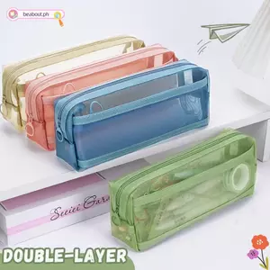 Bút chì BEABOUT, Túi đựng bút dung lượng lớn hai lớp, Hộp đựng văn phòng phẩm lưới trong suốt Văn phòng học