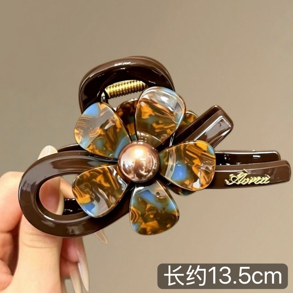Kẹp tóc hoa nâu xanh cổ điển dành cho nữ Kẹp cá mập