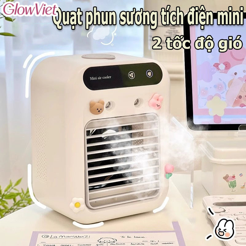 Quạt phun sương tích điện mini,2 tốc độ gió, 2 chế độ phun sương làm mát,500ml,Quạt điều hòa tích điện