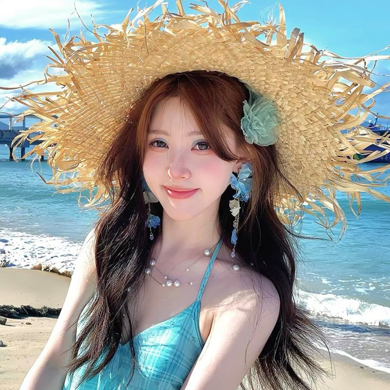 Bông tai thời trang hoa xanh Bông tai nữ phong cách nghỉ mát Hàn Quốc