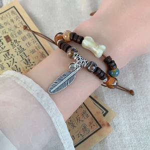 Mới Phong Cách Trung Quốc Lá Tua Rua Đính Hạt Vòng Tay Nữ Phong Cách Dân Tộc Retro Gốm Vòng Tay Cổ Niche Tất Cả Trận Đấu Vòng Tay Hợp Thời Trang