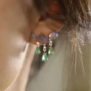 Mới Phong Cách Trung Quốc Giả Đá Trái Tim Giọt Nước Tua Rua Bông Tai Nữ Độc Đáo Đẹp Bông Tai Vuông Mặt Tròn Sườn Xám Bông Tai 6.8