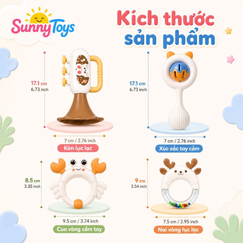 Bộ Lục Lạc Xúc Xắc SunnyToys 4 Món - Đồ Chơi Cầm Tay Cho Bé Tập Cầm Nắm