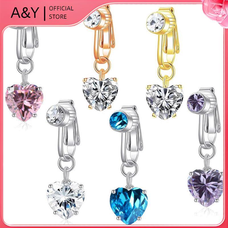 A & Y Nhẫn Rốn Giả Trái Tim, Kẹp Xuyên Bụng, Trang Sức Cơ Thể Sụn Bụng