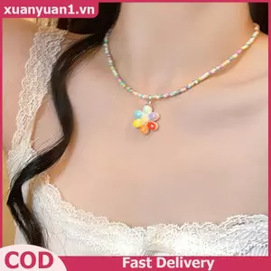 XUAN Mới Bohemia Người Yêu Hàn Quốc Nhiều Màu Sắc Hoa Trái Tim Mặt Dây Chuyền Choker Nhựa Nhiều Màu Gạo Đính Hạt Nelace Cho Nữ Bé Gái Quà Tặng VN