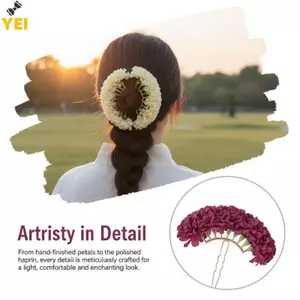 < YEI > Chân tóc mục vụ hoa Vải màu tím và vàng Hoa hoa ngọt ngào Thời trang tóc Stis để tạo kiểu hàng ngày Mới
