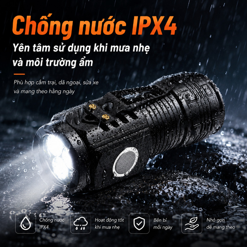 Đèn Pin Mini Cầm Tay Siêu Sáng, Chống Nước, Nhiều Chế Độ Chiếu Xa, Sạc Được Tiện Lợi Khi Du Lịch Ngoài Trời