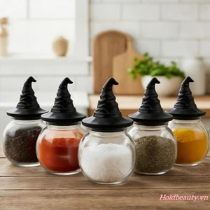 Lọ đựng gia vị mũ phù thủy cổ điển Lọ Halloween có nắp đậy Hộp đựng gia vị phong cách Gothic để trang trí nhà bếp tại nhà