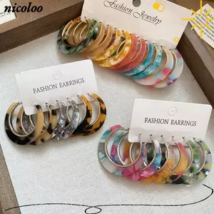 Bộ Bông Tai Mặt Dây Chuyền Vòng NICOLOO, Bông Tai Ten Thả Phóng Đại In Hình Da Báo, Bông Tai Tròn Tròn Lớn Hình Chữ C